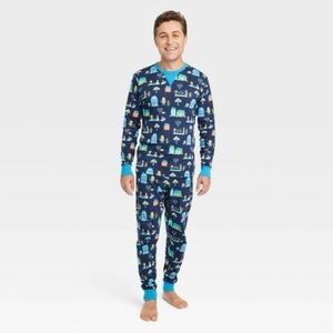 Hanukkah Men’s Lions Print Matching‎ Family Pajama Set Navy Blue Size XXL